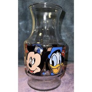 Vintage Disney Mickey Mouse and Friends Juice Carafe 9” Glass Jar Collectible